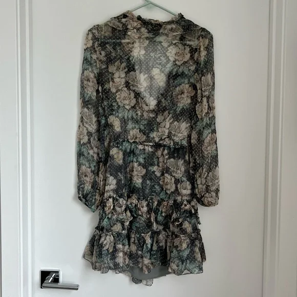 Zimmermann 0 XS Silk Floral Long Sleeve Tiered Ruffle Mini Dress - Picture 4 of 10
